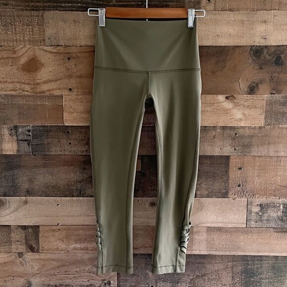 Lululemon Minimalist Crop Pant Leggings In Fatigue Green Criss Cross Size 4 - Picture 1 of 11